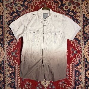 Men's Casual Button-Down Shirt - White and Brown Gradient